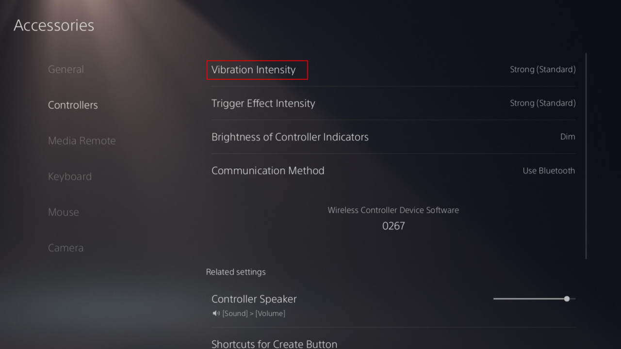 Vibration intensity tweaks on a PS5. (Screenshot: Pranay Parab)