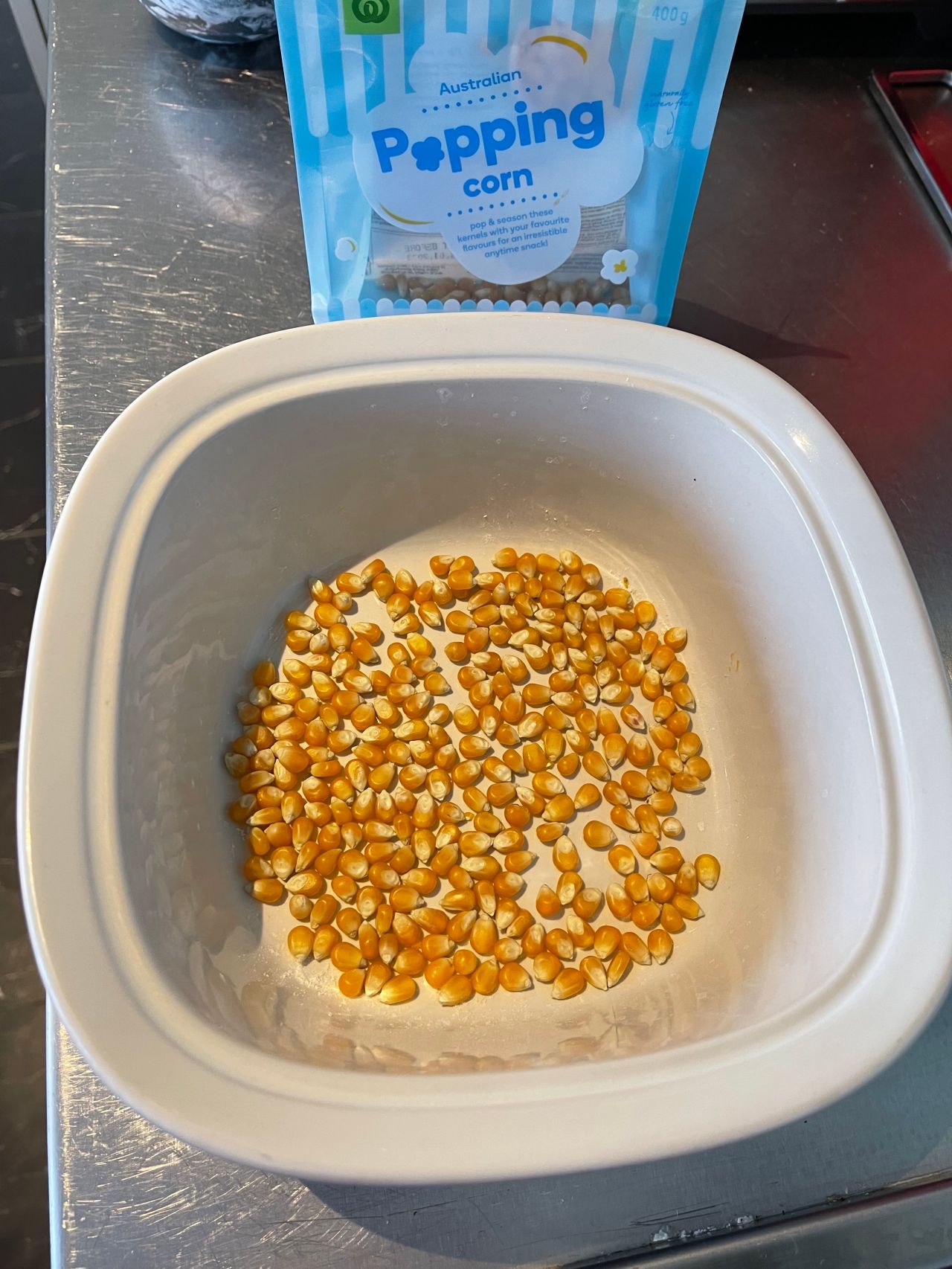 Popcorn in a microwave dish
