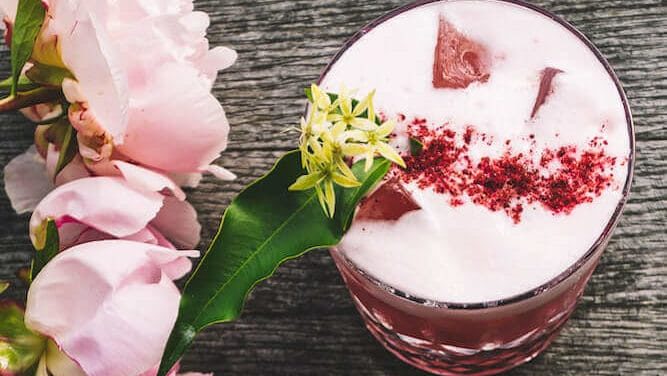 This Rainforest Sour is a beautifully pink Valentine's Day cocktail