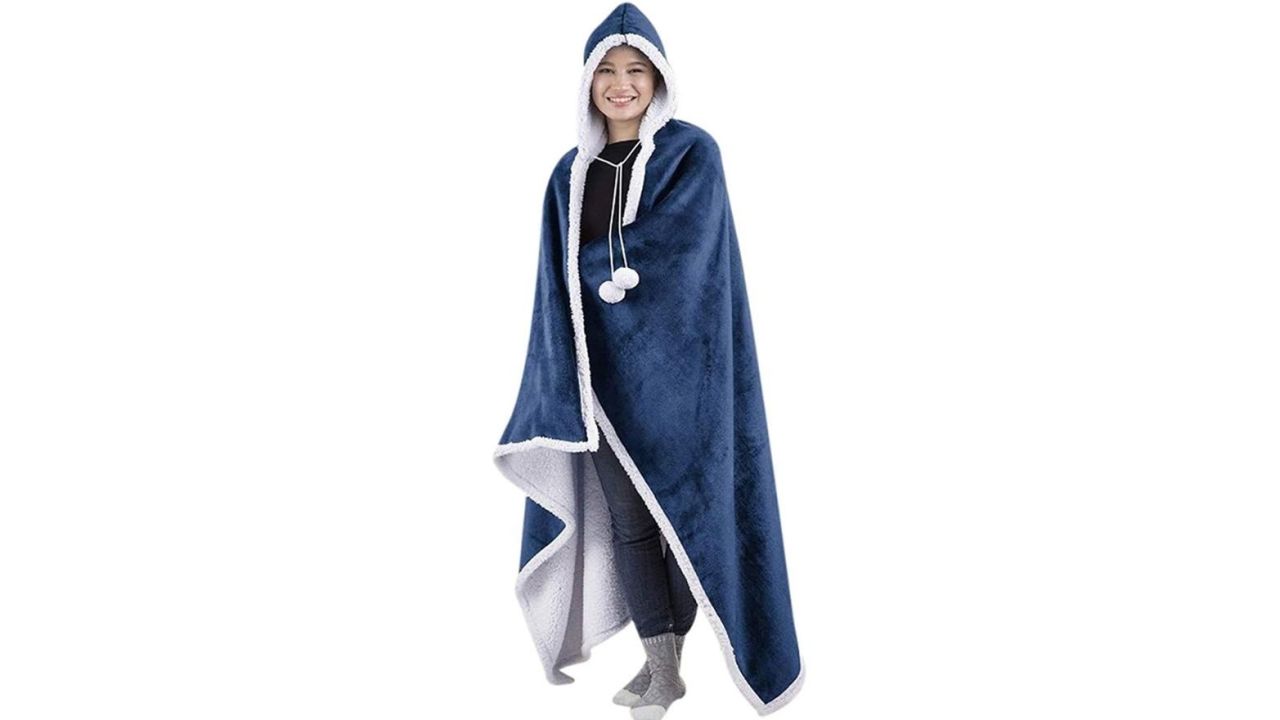 Pom Pom hooded wearable blanket