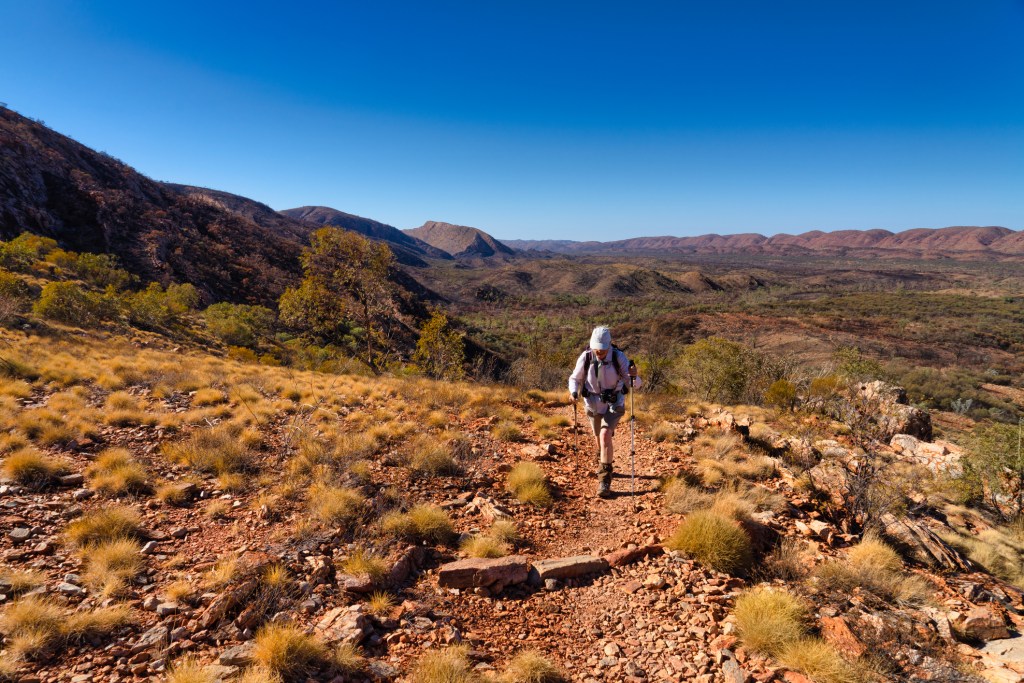Woman Hiking on the Larapinta Trail, West MacDonnell National Park, Northern Territory, Australia